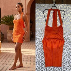 Hanifa Miya Knit Mini Dress Orange Halter Sunset Aesthetic Dopamine Dressing M